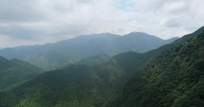 green mountain hill nature landscape. In Anji County, Huzhou, Zhejiang, China. Aerial high angle view