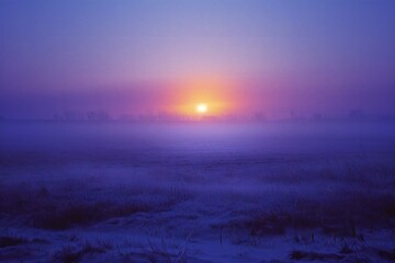 Foggy sunrise over a field in winter, north china - obrazy, fototapety, plakaty