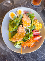 caesar salad with fried mushroom