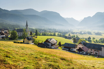 Blick vom Kalvarienberg auf Gosau, Salzkammergut, Oberösterreich, Österreich