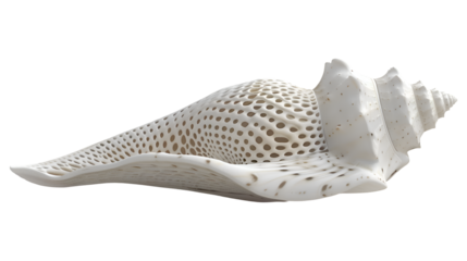  A lone seashell with intricate patterns washed ashore on a transparent background