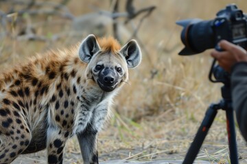 photographer setting up for a hyena shot