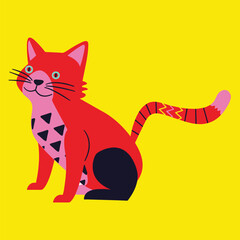 Vibrant Patterned Cat Vector illustration Artwork