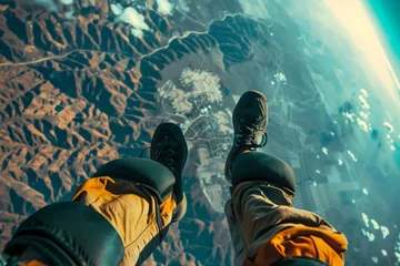 Fototapeten skydivers perspective of ground during descent © Alfazet Chronicles