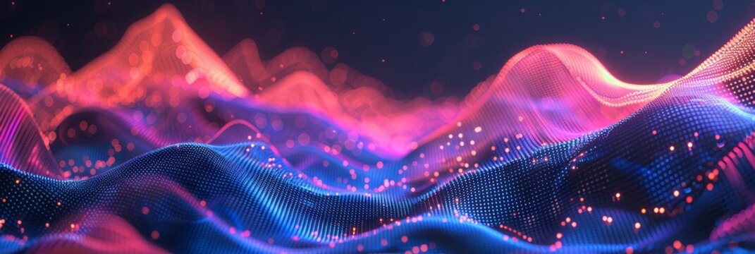 Pixelated data stream on digital interface with glowing binary code dots, encryption concept