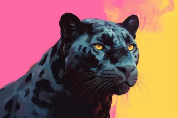 Raamstickers a black panther with yellow eyes © Laura