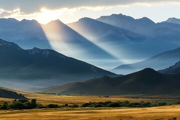 Sunset over the mountains in Kyrgyzstan, Central Asia - obrazy, fototapety, plakaty