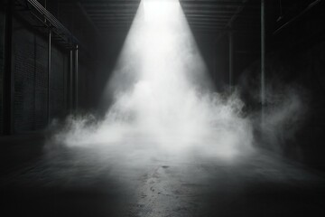 Foggy industrial interior,  Dark room with smoke and light