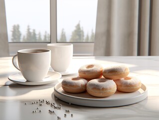 a plate of donuts and coffee - Powered by Adobe