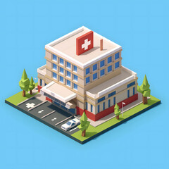 AI generated artwork, isometric hospital building, illustration