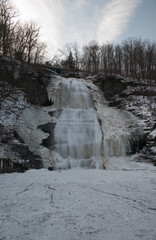 Large waterfall freezing in winter 