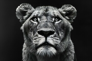 Portrait of a lion on a black background,  Close-up