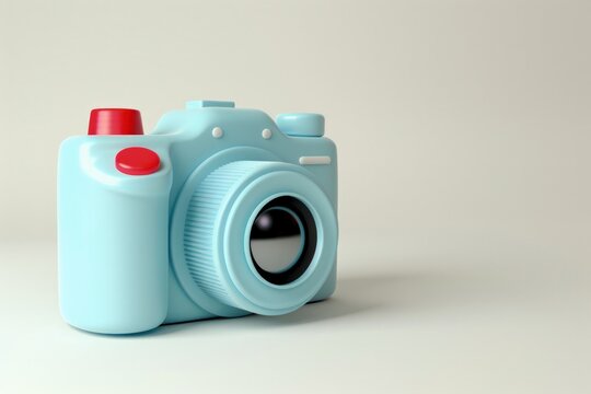 Light blue 3d style photography camera with red button, World Photography Day.