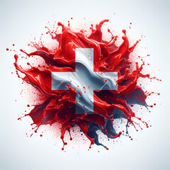 Switzerland flag paint texture on a white background. 