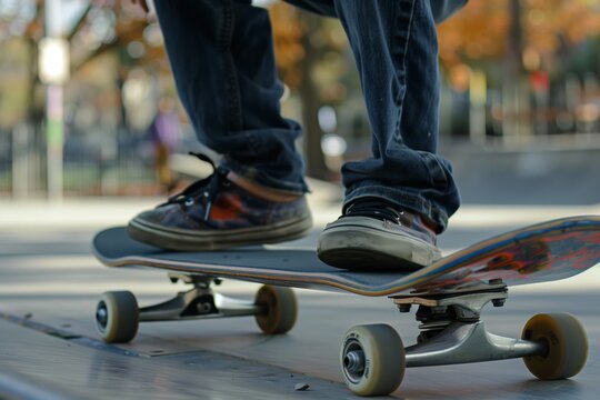 teen adjusting trucks on skateboard in park - Powered by Adobe