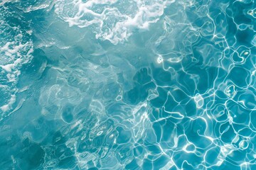 Blue water background with foam and bubbles in swimming pool or sea - obrazy, fototapety, plakaty