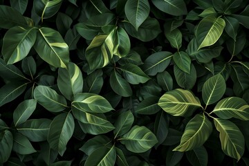 Green leaves background,  Tropical leaves texture,  Top view,  Flat lay - obrazy, fototapety, plakaty