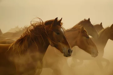 Fototapeten horses breaking through morning mist, their manes flowing © Alfazet Chronicles