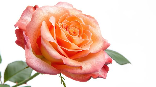 One rose on an isolated white background. Close-up photography