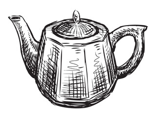 Teapot porcelain doodle sketch ,single, hand drawn vector illustration isolated on white - 763981945