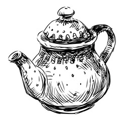 Teapot porcelain sketch doodle,single, hand drawn illustration vector isolated on white - 763981951
