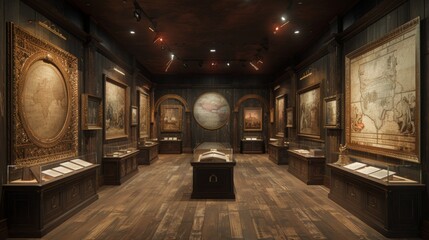 Classic Art Gallery Interior With Paintings and Sculptures - obrazy, fototapety, plakaty