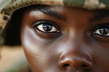 Face of a black female United States soldier, Memorial Day. - obrazy, fototapety, plakaty