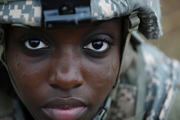 Face of a black female United States soldier, Memorial Day.