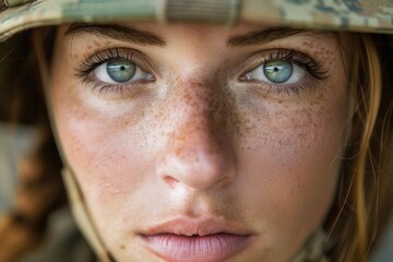 Face of a female US soldier, Memorial Day. - obrazy, fototapety, plakaty