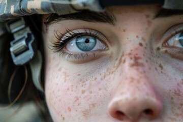 Face of a female US soldier, Memorial Day. - obrazy, fototapety, plakaty