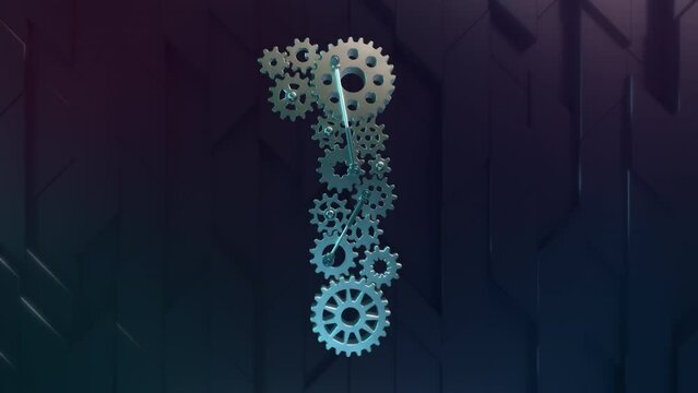Digit 1 made of industrial metallic and slightly rusted cogwheels of various design and size are driven by hydraulic pistons. 4K Animation on Alpha. 1 of 10 digits of the same design.