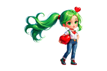 Little Girl with Shiny Green Hair (PNG 10800x7200)