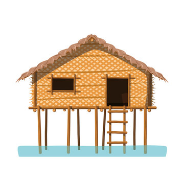 Vector illustration of a traditional Malaysia Sama Bajau Sea house in cartoon style isolated on white background. Traditional Houses of the World Series