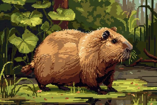 Sweet Capybara. Illustration in pixel style