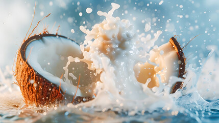 Coconut Making an Impact in Water - Cinema4D Render - obrazy, fototapety, plakaty