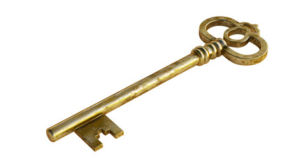 golden key isolated on transparent background, PNG Cutout