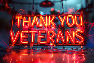 Thank You Veterans Sign with Red Light. USA. American concept.