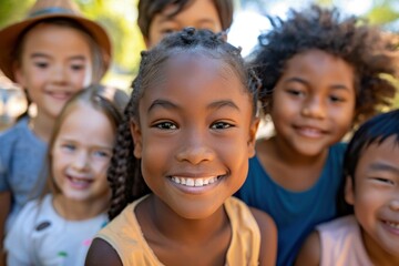 Fototapeta premium Happy multiethnic children at school together, children's day concept.