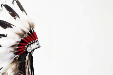 Indian headdress on white background, Indian culture concept. - obrazy, fototapety, plakaty