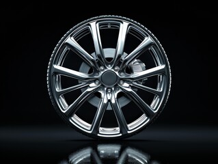 Obraz premium Modern Car Wheel Aluminum Rim Black Background