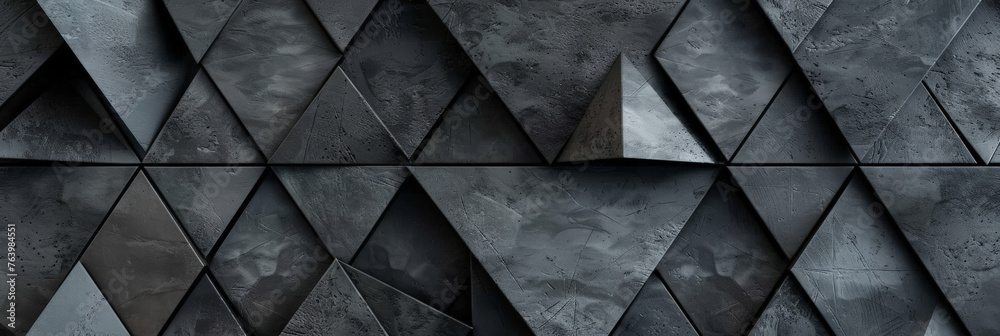 Fototapete 3d black diamond pattern abstract wallpaper on dark background, digital black geometric triangular g