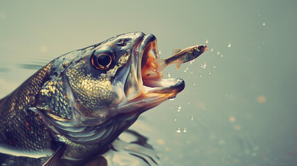 A largemouth bass snatches a smaller fish