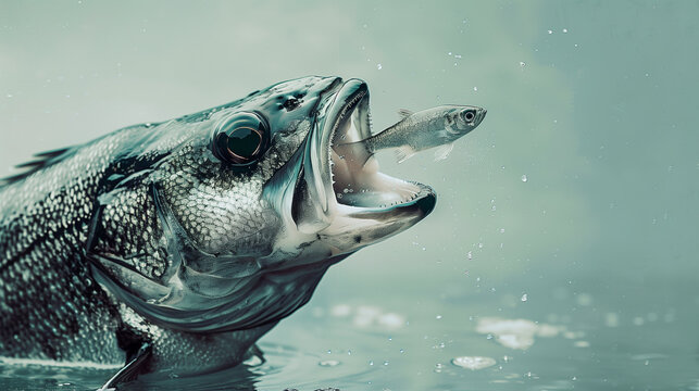 A largemouth bass lunges for a minnow