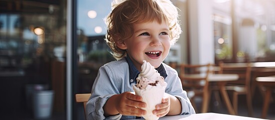 A scene of a youthful male child delighting in a delicious frozen treat, with a focus on his enjoyment