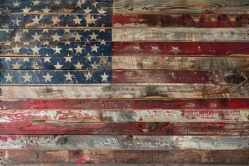 Wooden background of the flag of the United States of America, American independence, Fourth of July. - obrazy, fototapety, plakaty