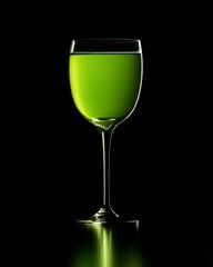 A glass of green liquid is sitting on a table