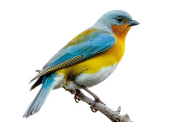 Colorful bird isolated on white background, male Blue Flycatcher - obrazy, fototapety, plakaty