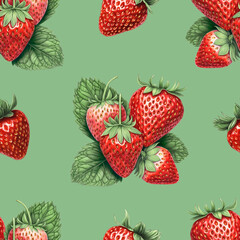 Seamless pattern design with llustrations of strawberries. Color pencil drawings. Perfect for product packaging, home textile, stationery and other goods