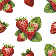 Seamless pattern design with llustrations of strawberries. Color pencil drawings. Perfect for product packaging, home textile, stationery and other goods - 763986123
