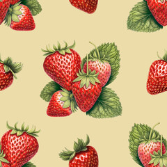 Seamless pattern design with llustrations of strawberries. Color pencil drawings. Perfect for product packaging, home textile, stationery and other goods - 763986164